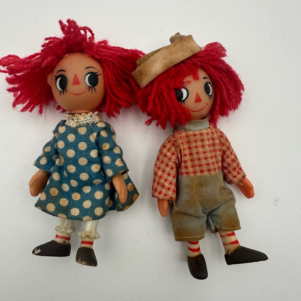 Vintage Bobbs - Merrill Raggedy Ann and Andy 4" Dolls made in Hong Kong